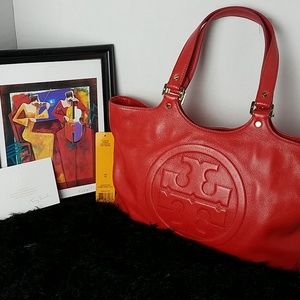 Tory Burch Red Leather Bombe Tote